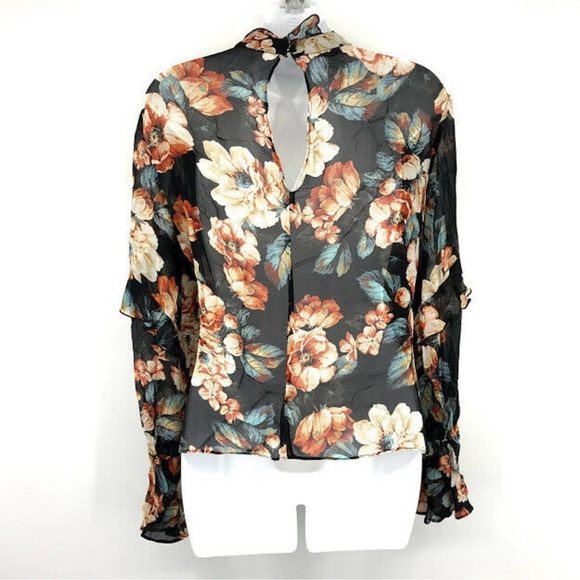 Nicholas Keyhole Silk Long Sleeve Floral Ruffled Blouse - Picture 5 of 6